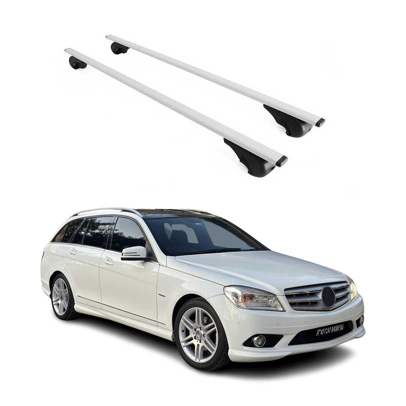 Barres de toit Transversales pour Mercedes Classe C S204 2007-2014 Fer Argent