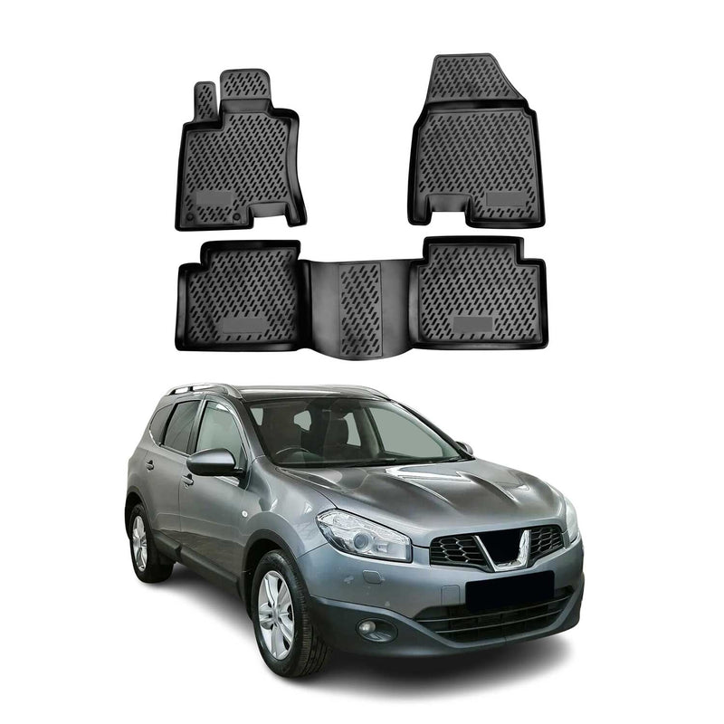 Tapis de sol pour Nissan Qashqai +2 2008-2014 en caoutchouc TPE 3D Noir 4Pcs