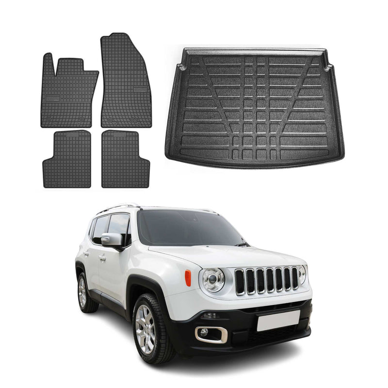 Kit Tapis de sol et coffre pour Jeep Renegade 2014-2024 TPE Noir