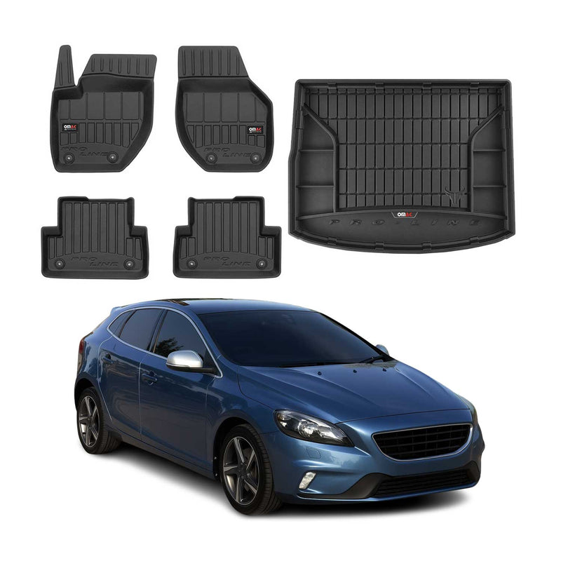 Kit Tapis de Sol et Coffre pour Volvo V40 2012-2019 TPE Noir