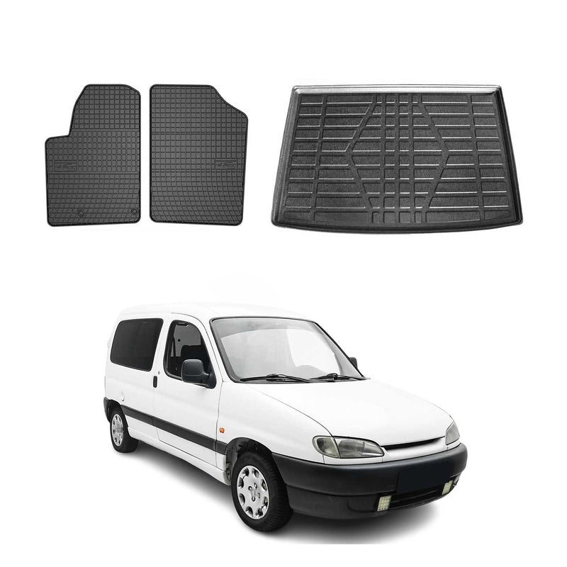 Kit Tapis de sol et coffre pour Peugeot Partner 1996-2008 TPE Noir