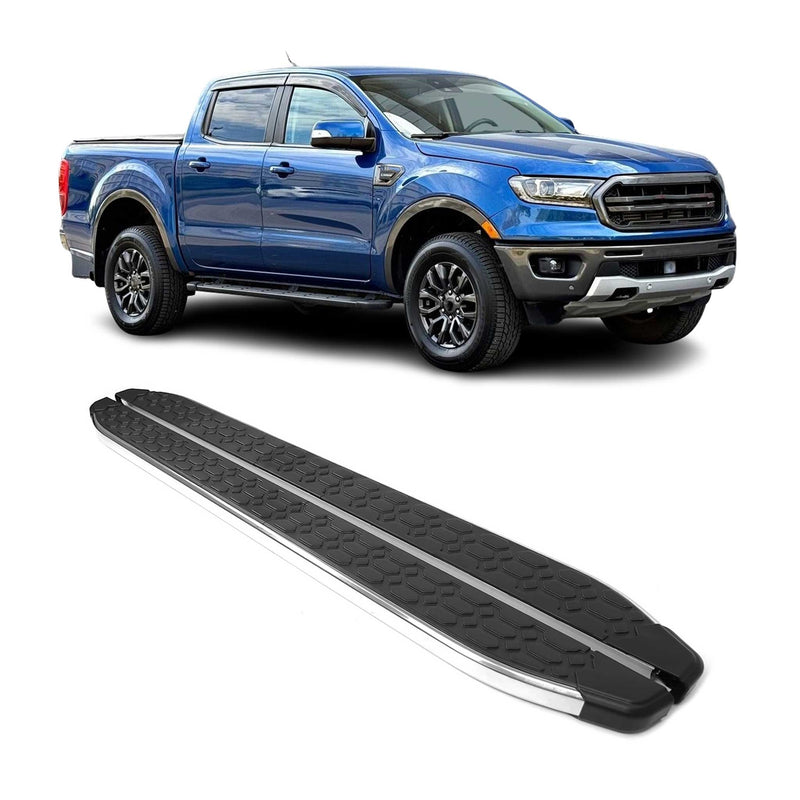 Marchepieds Latéraux pour Ford Ranger T6 2012-22 DoubleCab inox Argent Noir 2x