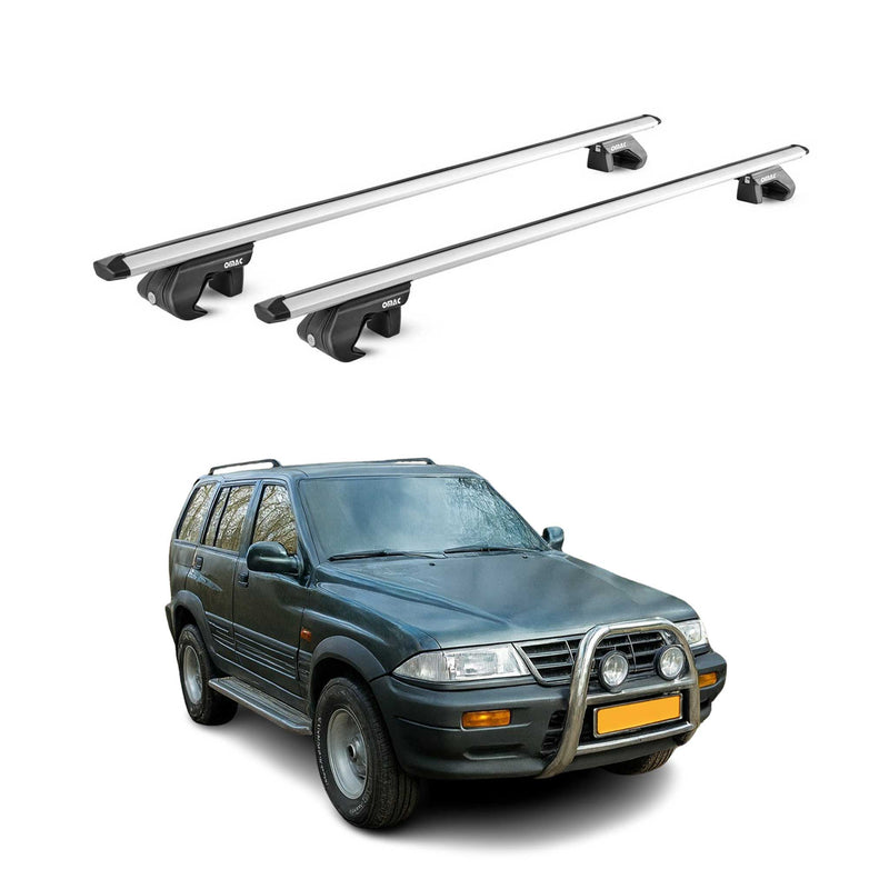 Barres de toit transversales ABE pour Ssangyong Musso 1995-2006 5 P Alu Gris 2x
