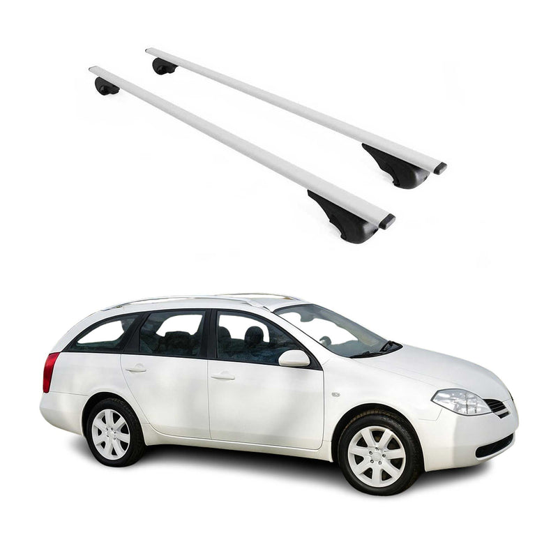 Barres de toit Transversales pour Nissan Primera WP12 2002-2008 Fer Argent