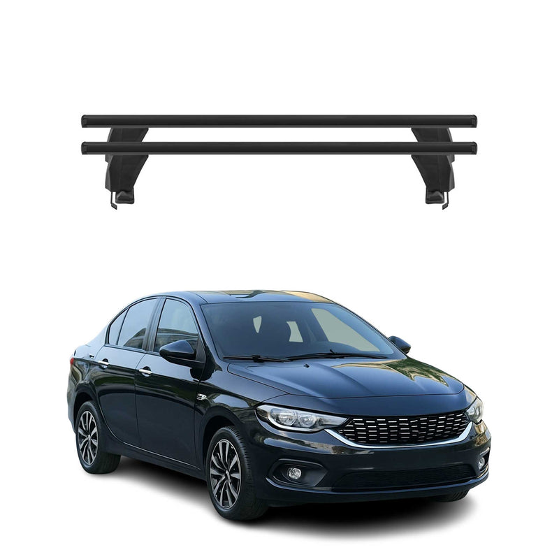 Menabo Barres de toit Transversales pour Fiat Tipo 2015-2020 Alu Noir ABE 2x