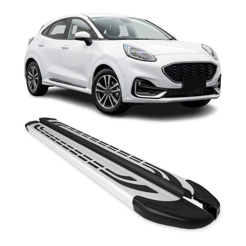 Marchepieds Latéraux pour Ford Puma 2019-2025 Aluminium Argent Noir 2 Pcs