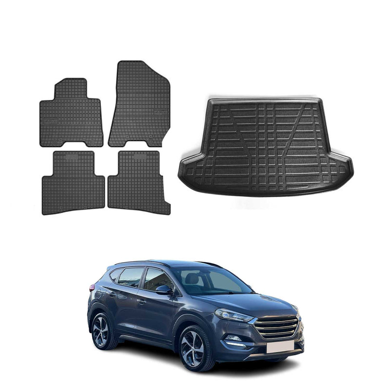 Kit Tapis de sol et coffre pour Hyundai Tucson 2015-2020 en Caoutchouc Noir