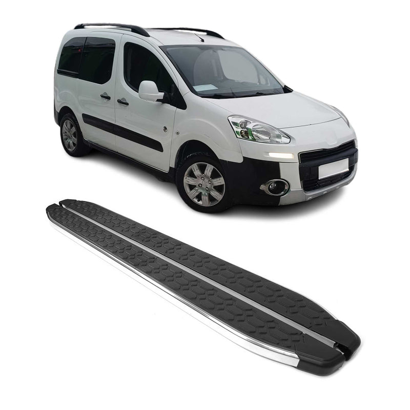 Marchepieds Latéraux pour Peugeot Partner Tepee 2008-2018 inox Argent Noir