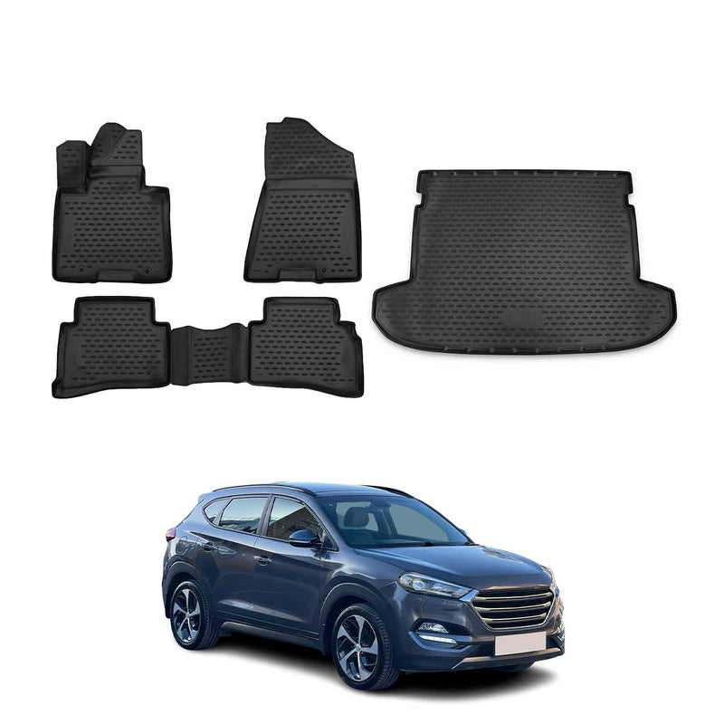 Kit Tapis de sol et coffre pour Hyundai Tucson 2015-2021 en Caoutchouc TPE Noir