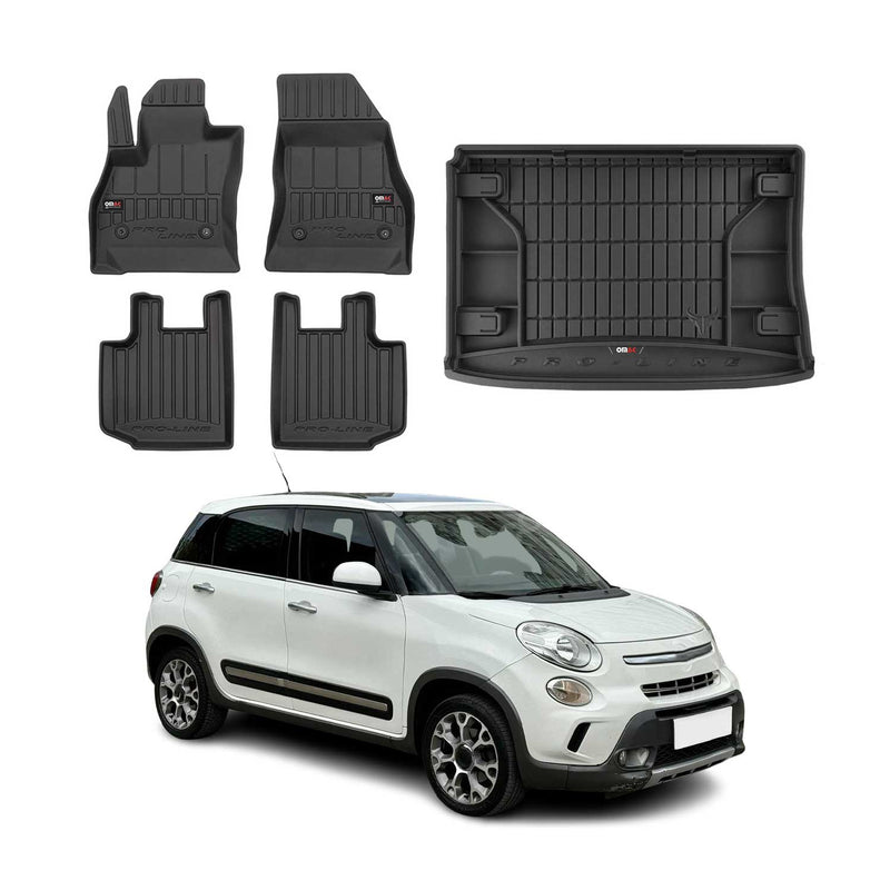 Kit Tapis de Sol et Coffre pour Fiat 500L 2012-2022 en Caoutchouc Noir