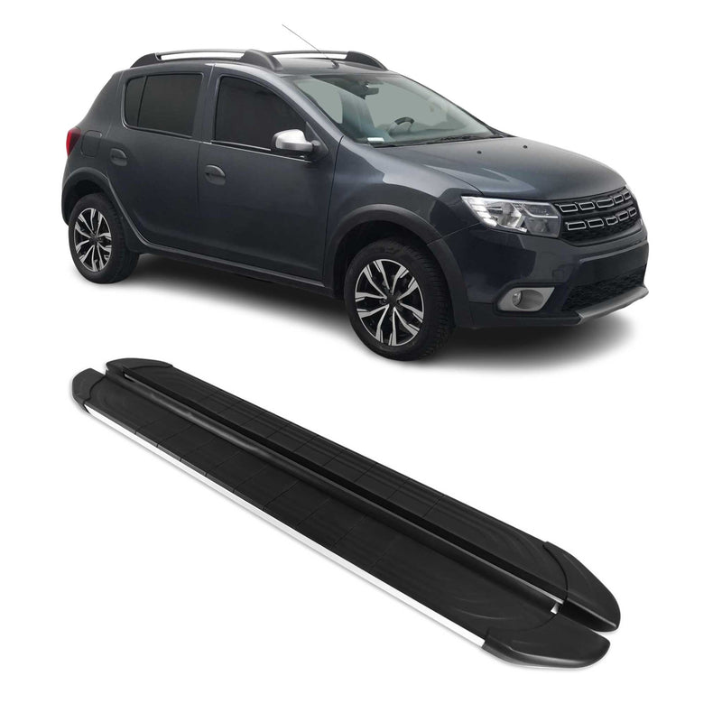 Marchepieds Latéraux pour Dacia Sandero Stepway 2007-2012 Alu Gris Noir 2Pcs