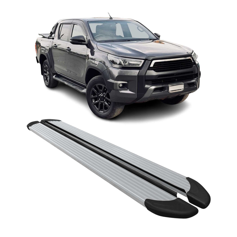 Marchepieds Latéraux pédale pour Toyota Hilux Double Cab 2015-25 Alu Argent 2Pcs