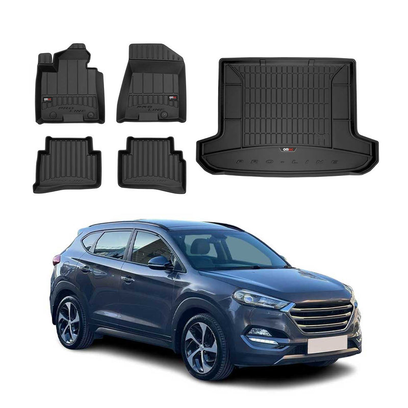 Kit Tapis de Sol et Coffre pour Hyundai Tucson 2015-2020 TPE Caoutchouc Noir