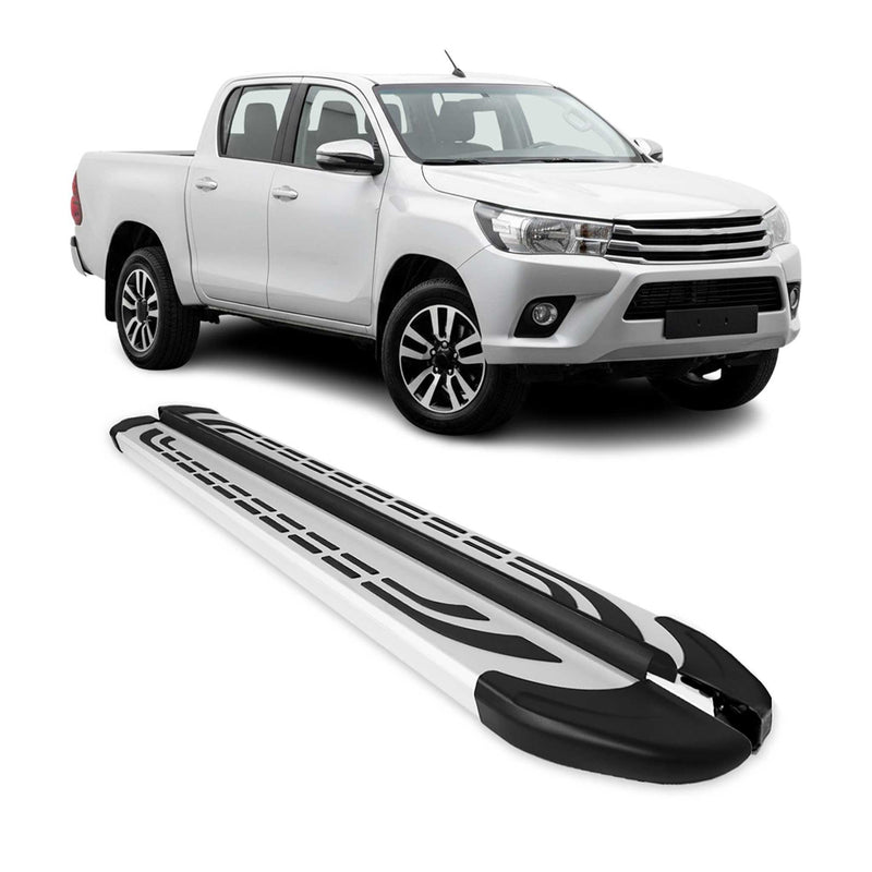 Marchepieds Latéraux pédale pour Toyota Hilux Double Cab 2015-2025 Alu Gris 2Pcs