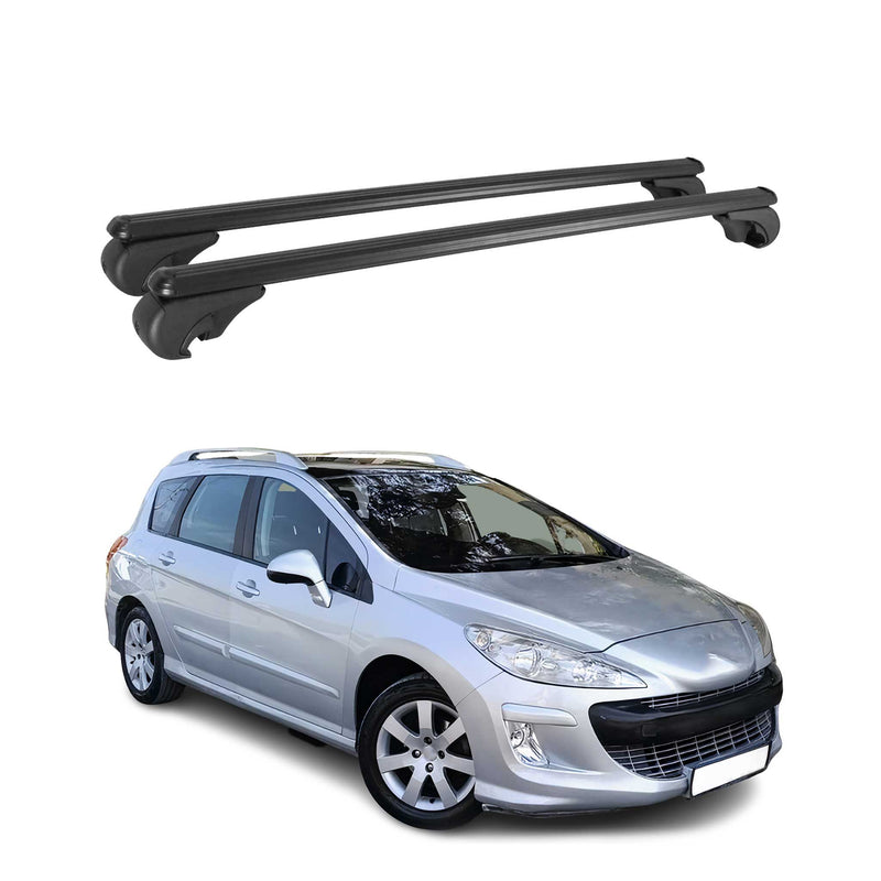 Barres de toit Transversales pour Peugeot 308 Break 2008-2014 Aluminium Noir