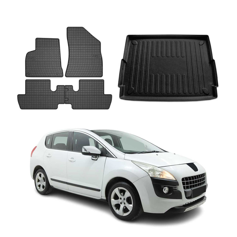 Kit Tapis de sol et coffre pour Peugeot 3008 2009-2016 en Caoutchouc Noir
