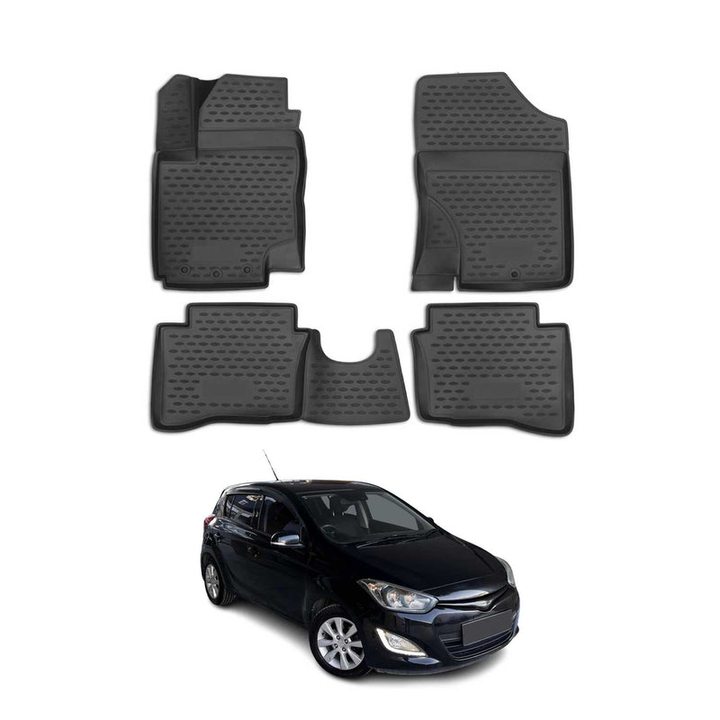 Tapis de sol pour Hyundai i20 2008-2014 en caoutchouc TPE 3D Noir 4Pcs