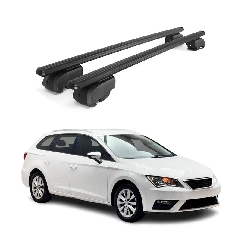 Barres de toit Transversales pour Seat Leon ST 2020-2023 Aluminium Noir ABE