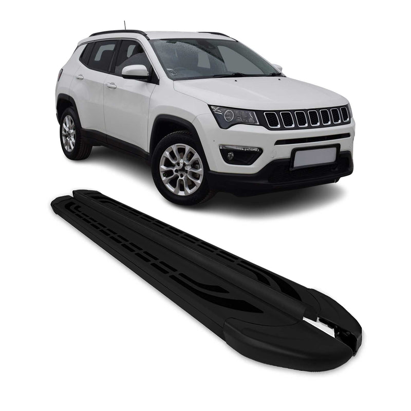 Marchepieds Latéraux pédale pour Jeep Compass 2017-2024 Aluminium Noir 2Pcs