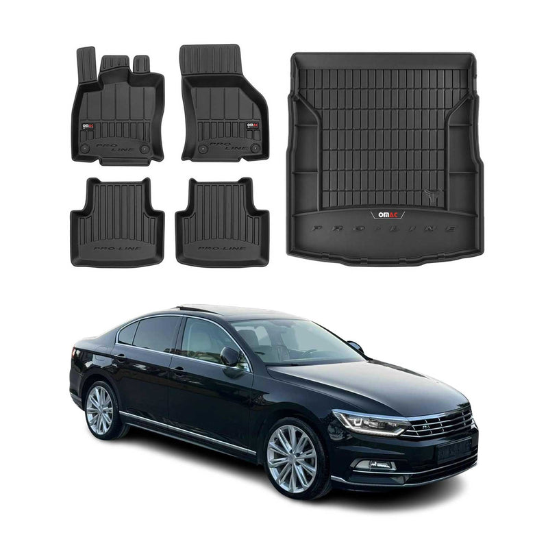 Kit Tapis de Sol et Coffre pour VW Passat B8 2014-2019 TPE Noir