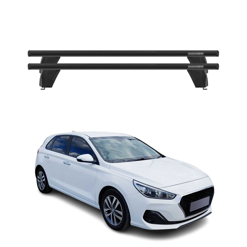 Menabo Barres de toit transversales pour Hyundai i30 2016-2020 Porte-Bagage en Alu lisse Noir 5Dr 2x TÜV