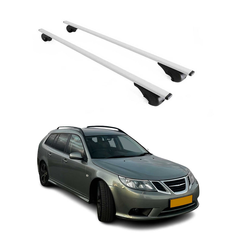 Barres de toit Transversales pour Saab 9-3 Sport Break 2005-2012 Fer Argent