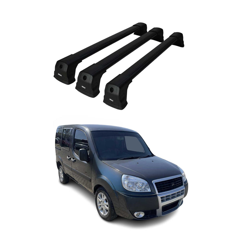 Barres de Toit Transversales pour Fiat Doblo Pre-FL VU 2000-2010 Alu Noir 3 Pcs