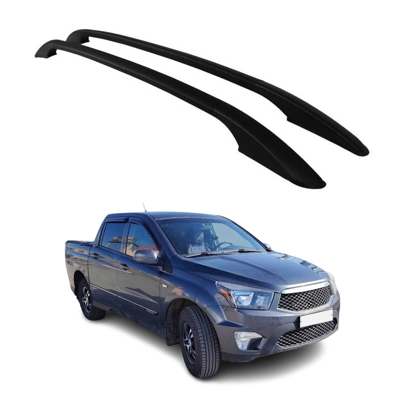 Barres de toit longitudinales pour Ssangyong Actyon Sports 2007-2012 Alu Noir