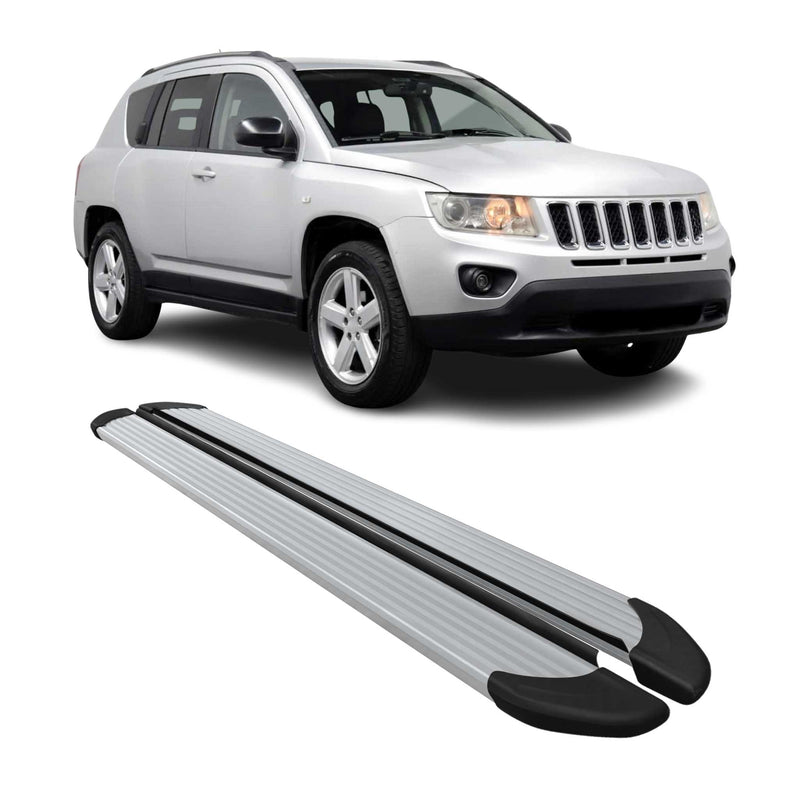 Marchepieds Latéraux pédale pour Jeep Compass 2011-2016 Aluminium Argent 2Pcs