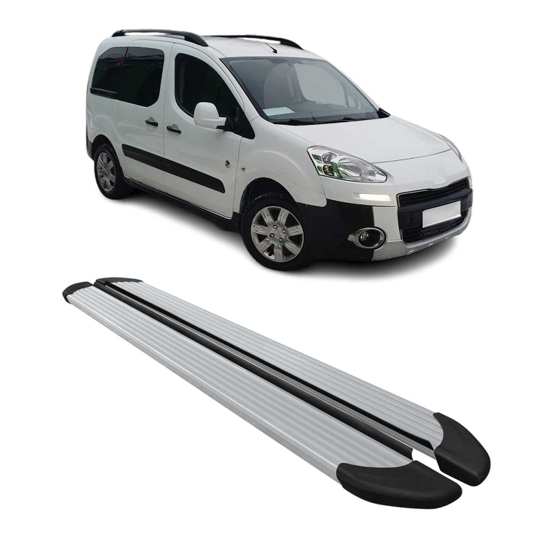 Marchepieds Latéraux pour Peugeot Partner Tepee 2008-2018 Aluminium Argent 2Pcs
