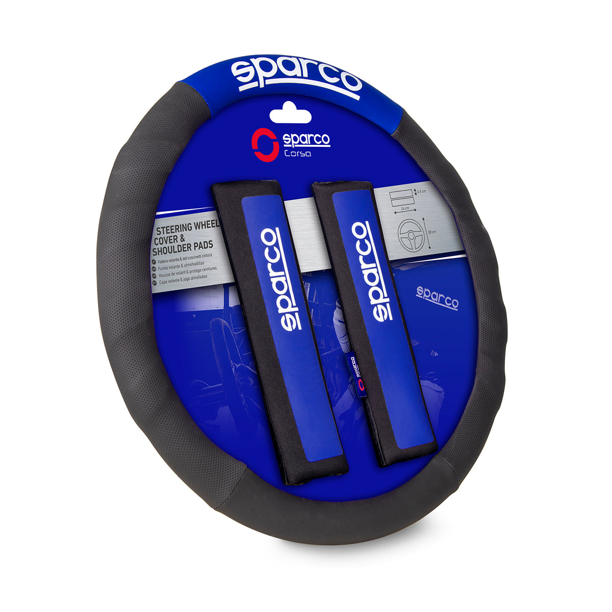 SPARCO couvre de volant et coussin de ceinture kit de protection en noir bleu