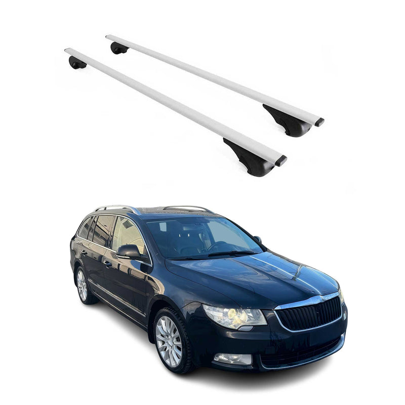 Barres de toit Transversales pour Skoda Superb 2008-2015 Break Fer Argent