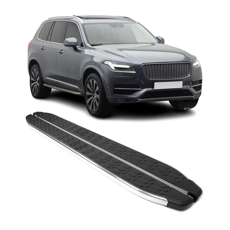 Marchepieds Latéraux pour Volvo XC90 2015-2024 inox Brillant Argent Noir 2Pcs
