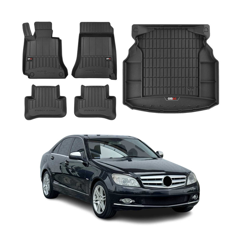 Kit Tapis de Sol et Coffre pour Mercedes Classe C W204 2007-2015 TPE Noir