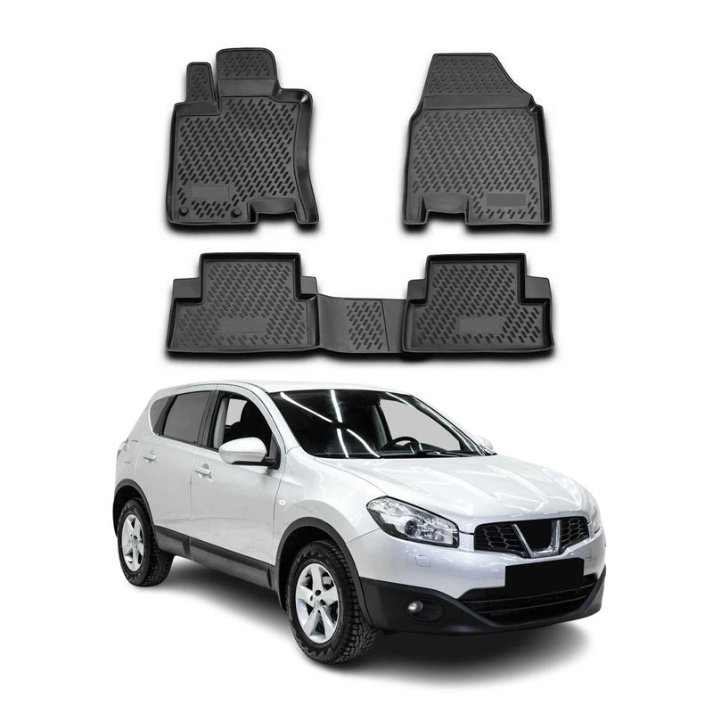 Tapis de sol pour Nissan Qashqai J10 2006-2014 en caoutchouc TPE 3D Noir 4Pcs