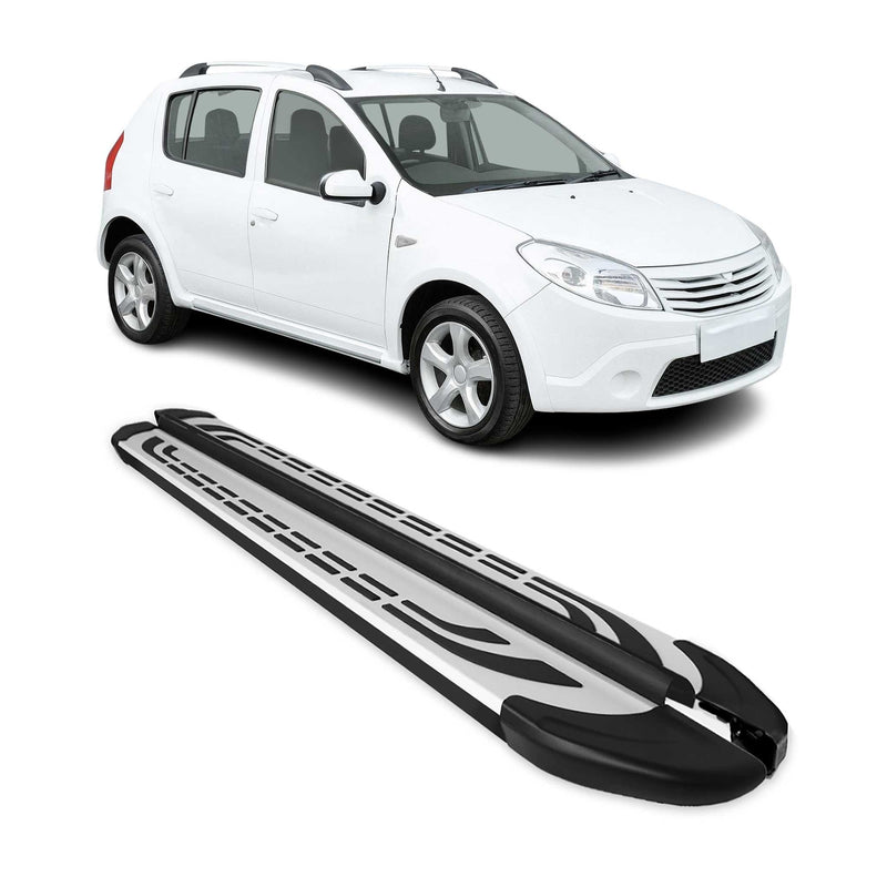 Marchepieds Latéraux pour Dacia Sandero Stepway 2007-2012 Aluminium Gris Noir 2x