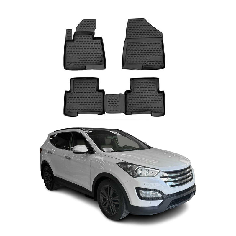 OMAC Tapis de sol pour Hyundai Santa Fe 2013-2018 4 Pièces en caoutchouc Noir