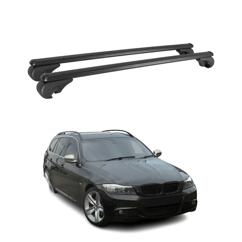 Barres de toit transversales pour BMW Série 3 E91 Break 2004-2012 Aluminium Noir