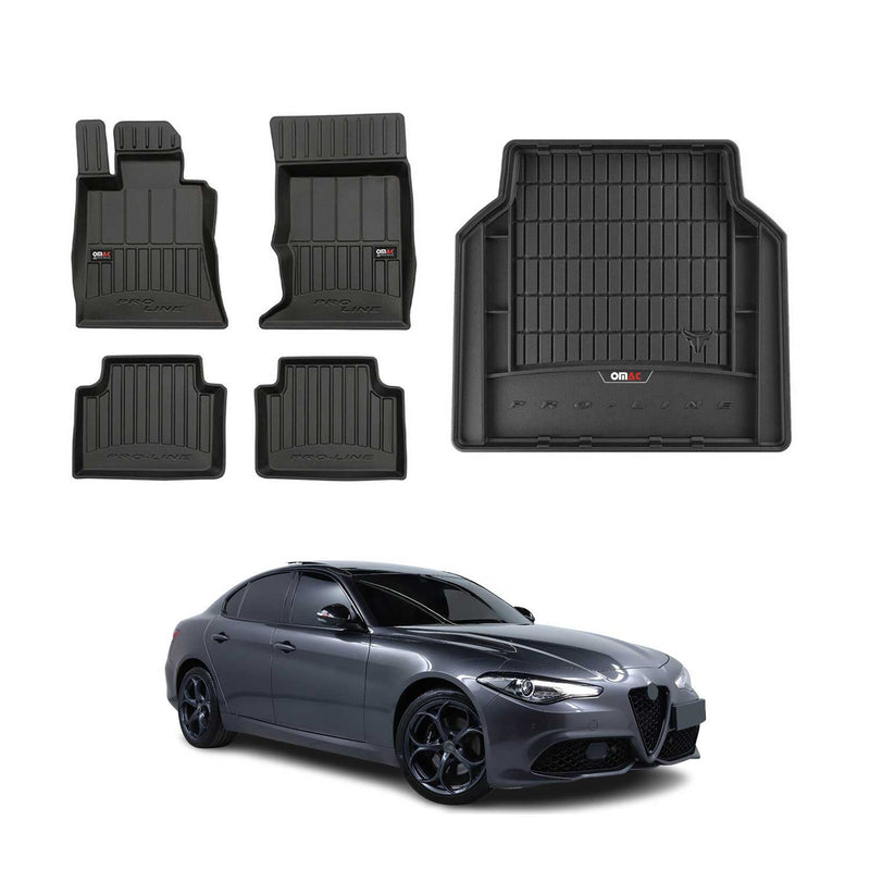 OMAC Kit Tapis de sol et coffre pour Alfa Romeo Giulia 2015-2024 Premium Noir