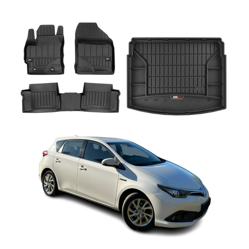 Kit Tapis de Sol et Coffre pour Toyota Auris 2012-2018 en Caoutchouc Noir