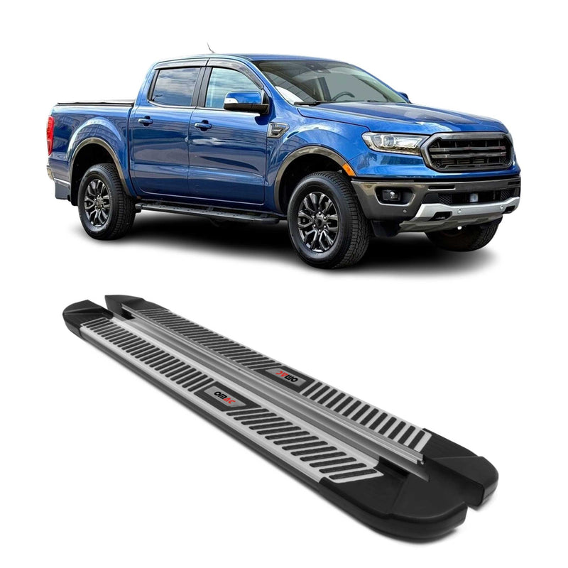 Marchepieds Latéraux pour Ford Ranger T6 2012-22 DoubleCab Noir Gris Alu 2 Pcs