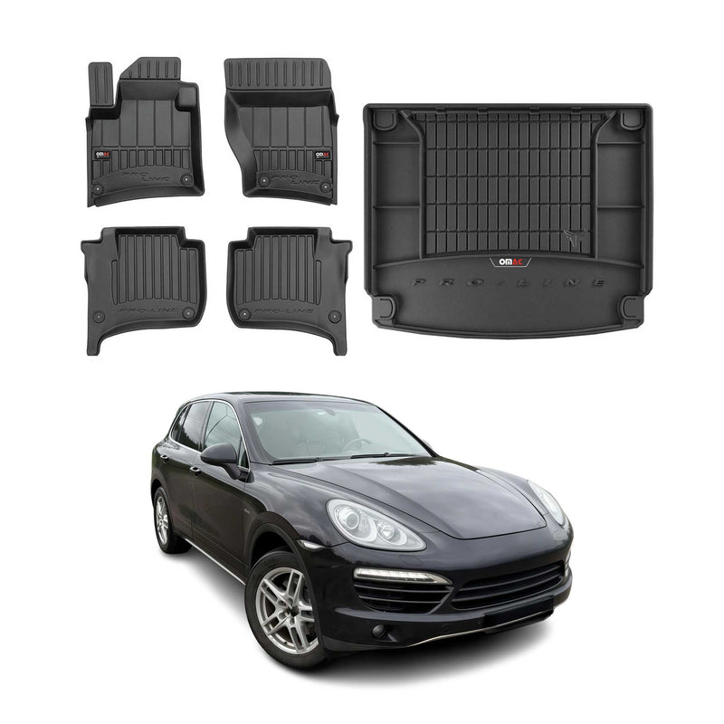 Kit Tapis de Sol et Coffre pour Porsche Cayenne 2010-2017 TPE Noir