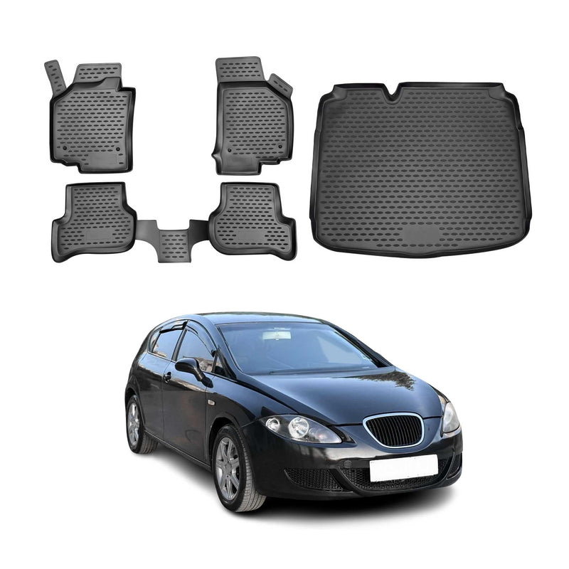 Kit Tapis de sol et coffre pour Seat Leon 2005-2012 en Caoutchouc TPE Noir