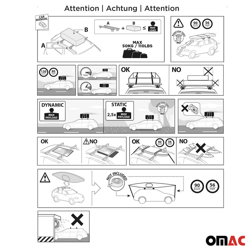 Menabo Barres de toit Transversales pour Toyota Aygo II 2014-2021 Gris TUV 2x