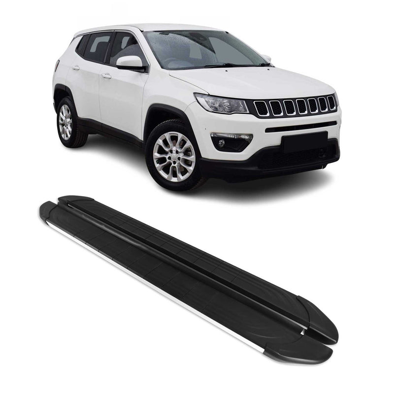 Marchepieds Latéraux pour Jeep Compass 2017-2024 Aluminium Gris Noir 2Pcs