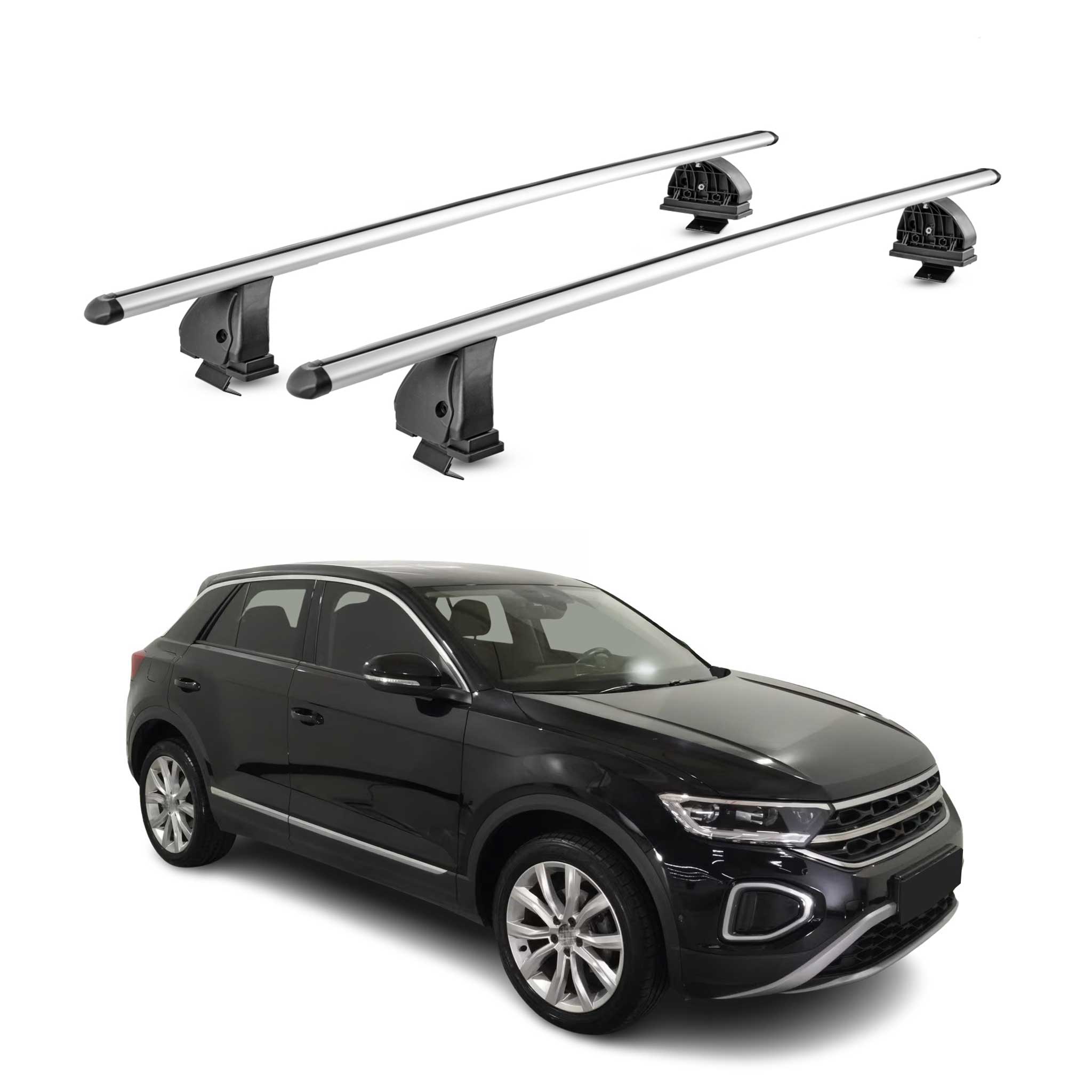 Barres de toit transversales Alu pour VW T-Roc 2017-2025 5Portes TÜV Gris 2Pcs