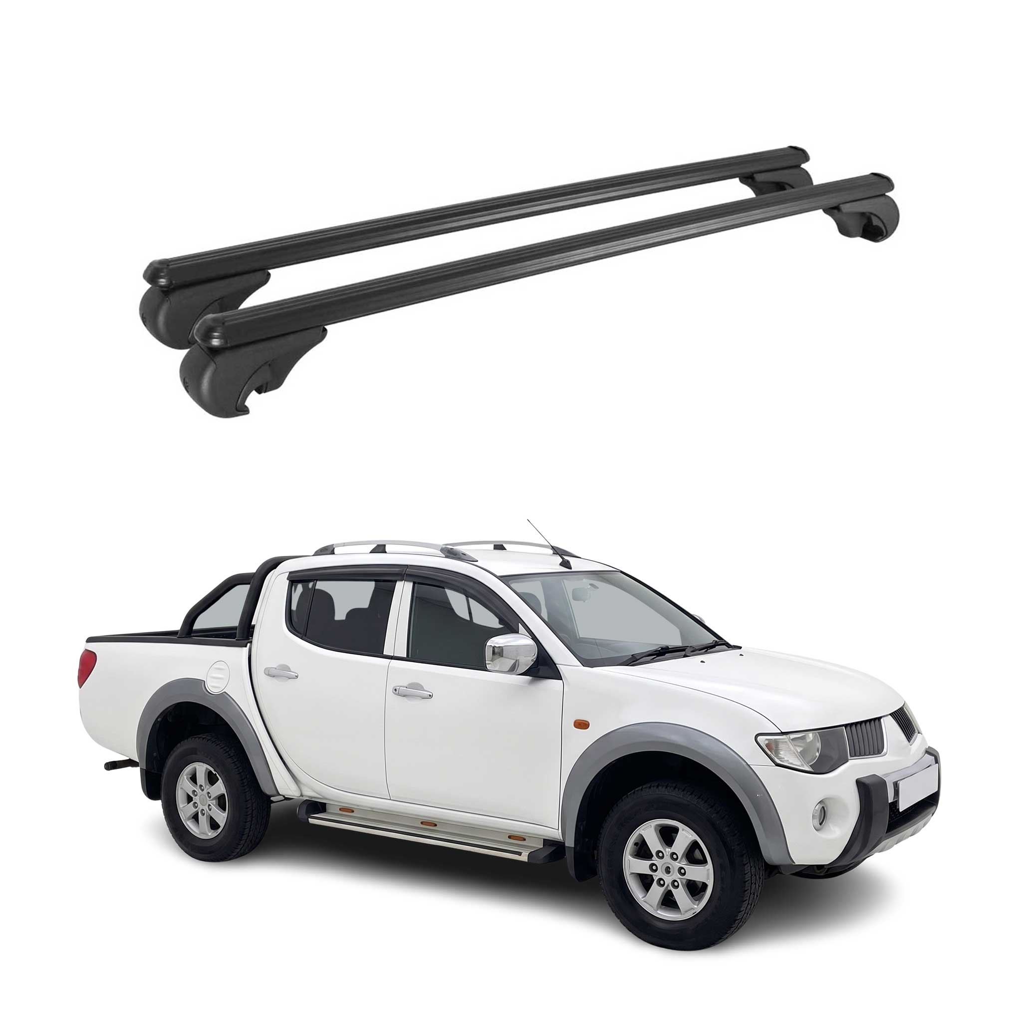 Barres de toit Transversales pour Mitsubishi L200 IV 2006-2015 TÜV Alu Noir 2x