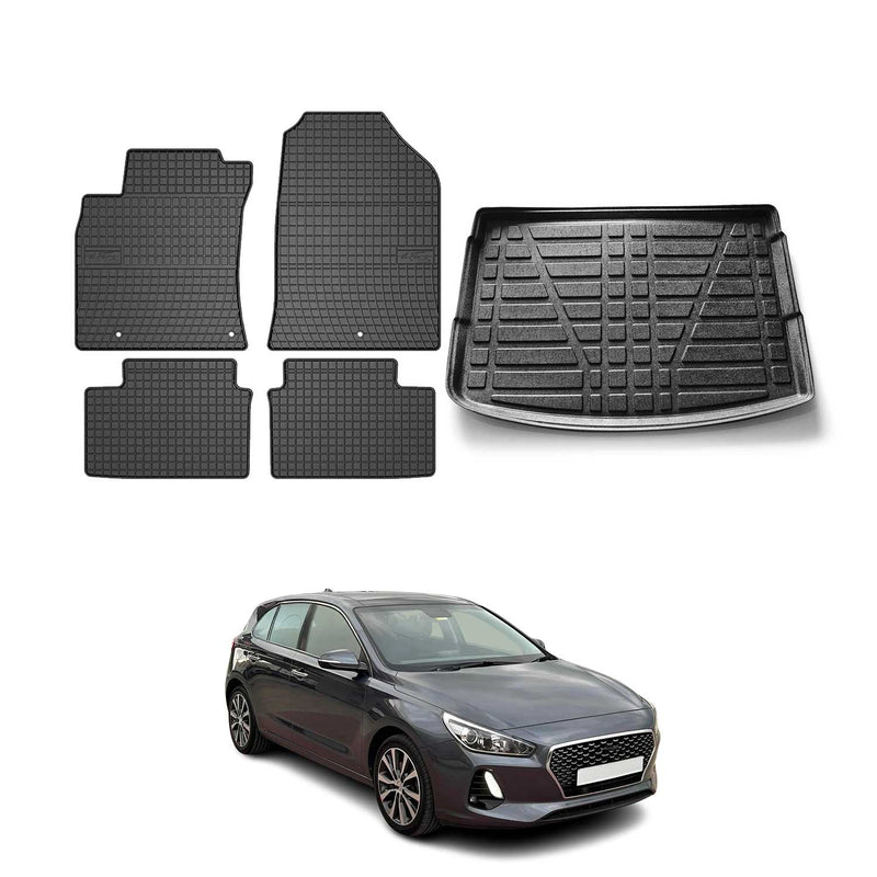 Kit Tapis de sol et coffre pour Hyundai i30 2017-2025 Noir TPE