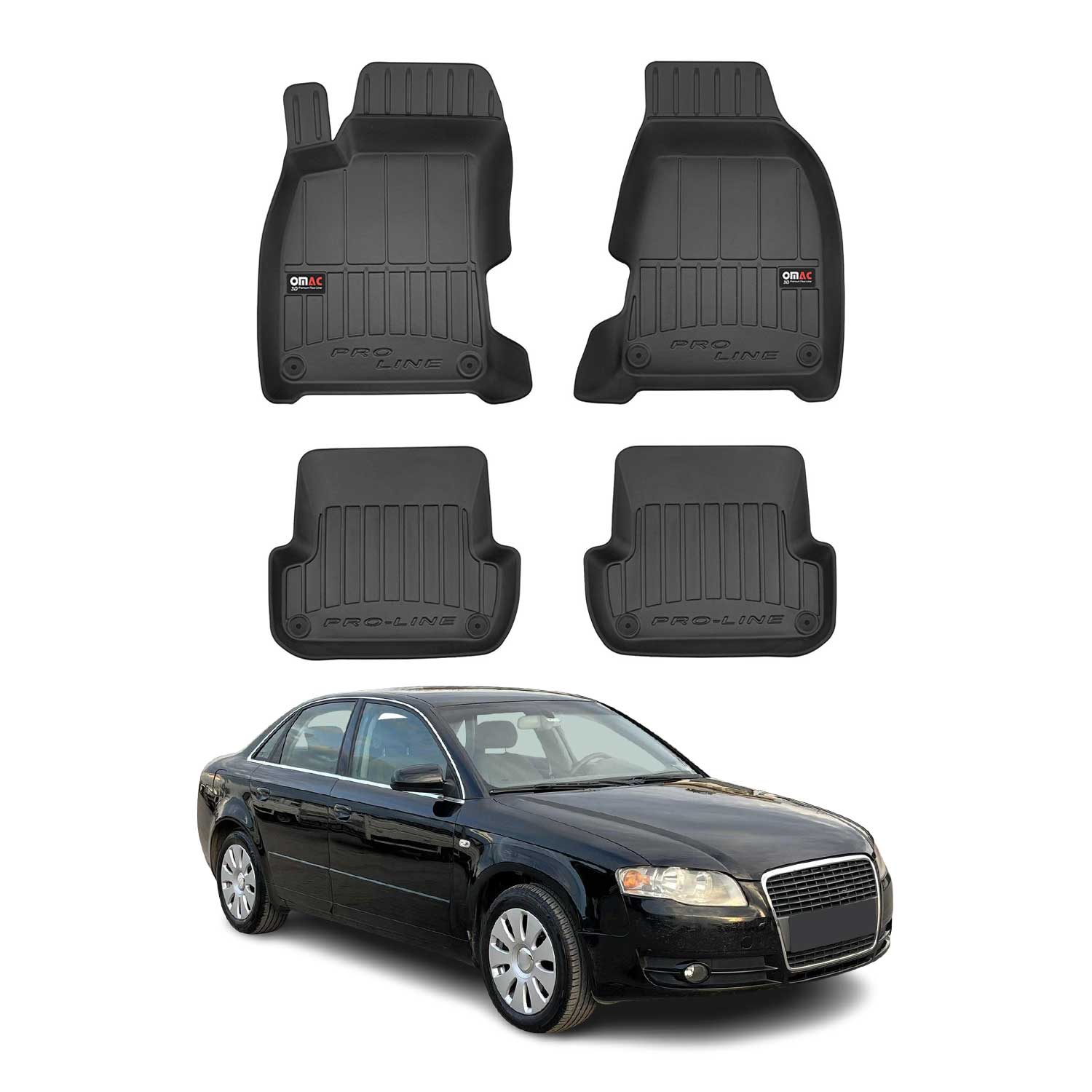 OMAC Tapis de sol caoutchouc pour Audi A4 B7 Berline Break 2004-08 Noir Premium