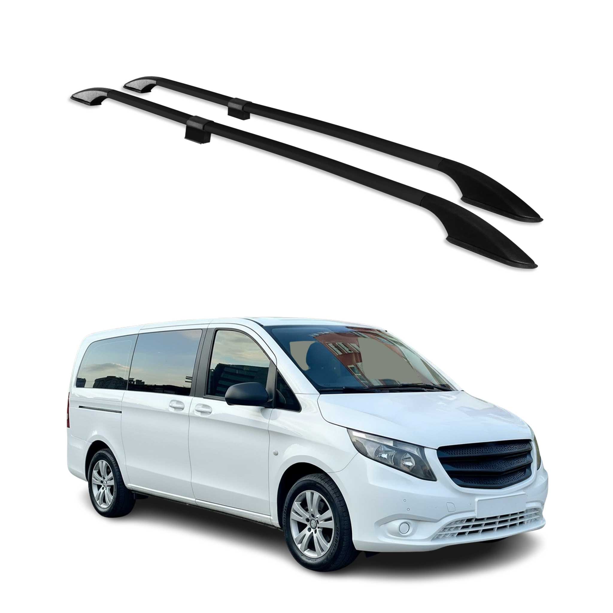 Barres de Toit Longitudinales pour Mercedes Vito W639 W447 2003-2026 L2 Alu Noir